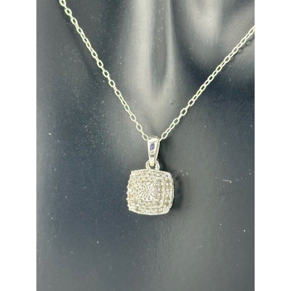 Stunning Cushion Cut 1/4 Carat Diamond Cluster Pendant with Necklace - Sterling - Picture 3 of 10